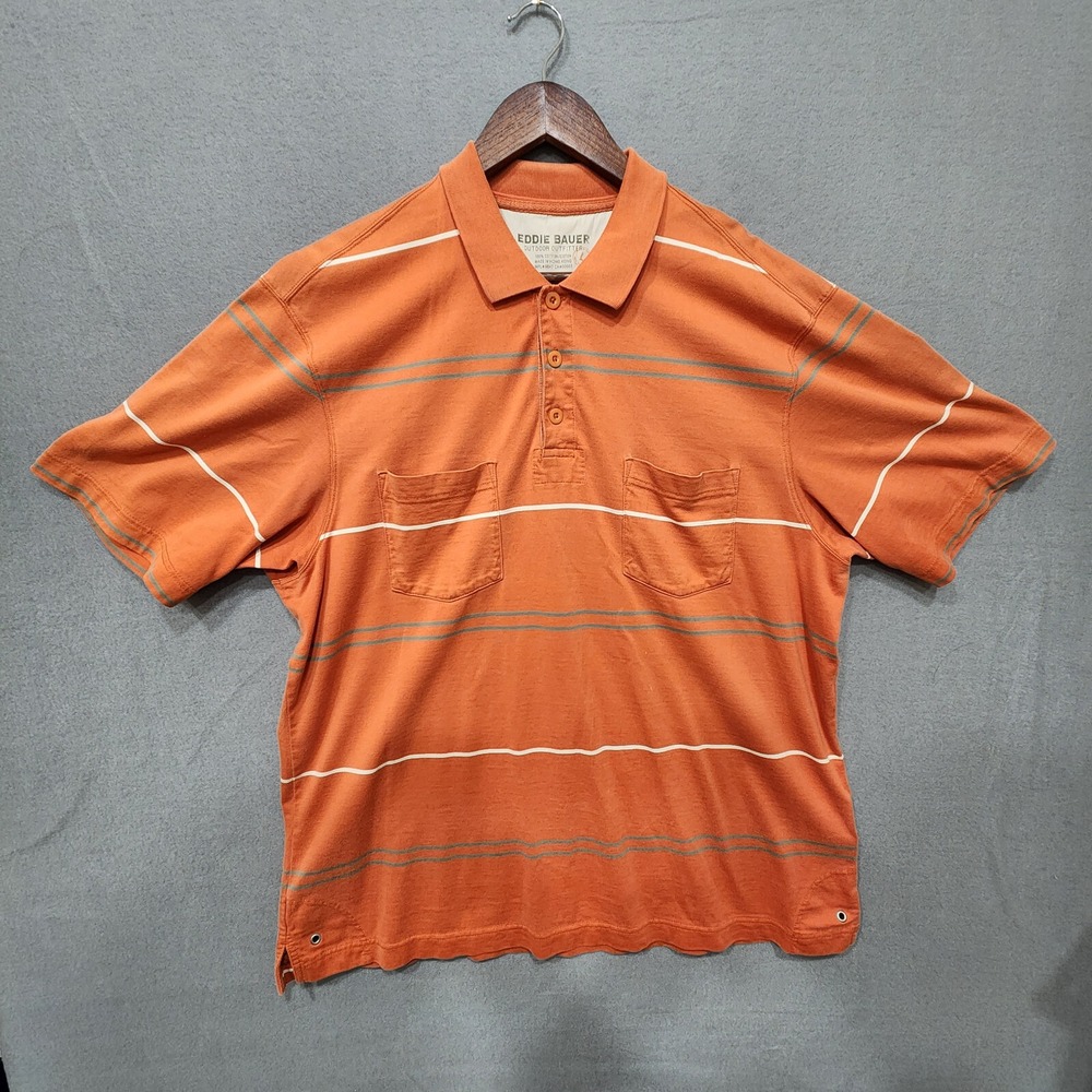 Eddie Bauer Mens‎ Polo Outdoor Outfitter Orange Pullover 1/4 Button Size Large